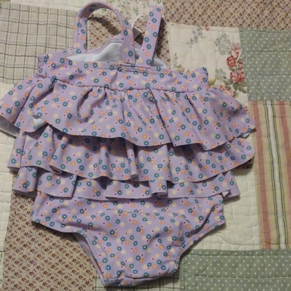 Charming Lilac Kids Swim One Piece with Floral Ruffles - Picture 9 of 9